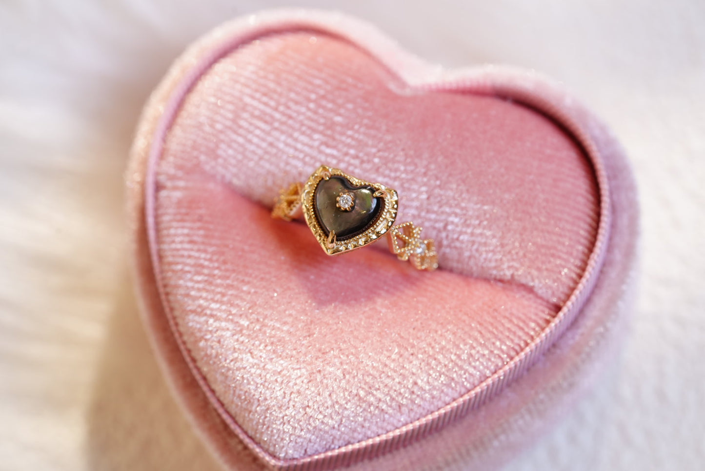 Natural Onyx Heart Shape Ring(S925)