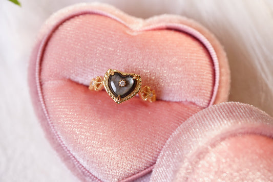 Natural Onyx Heart Shape Ring(S925)