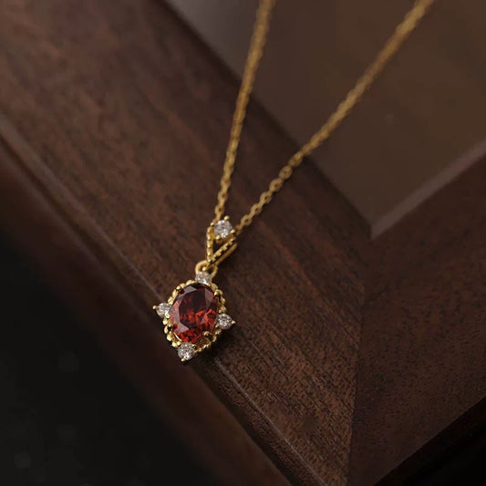 Vintage Garnet January Birthstone Necklace(S925)