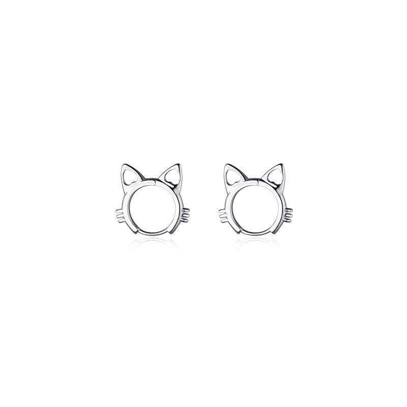 Cute Cat Hoop Earrings(S925)