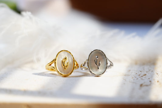 Mother Of Pearl Open Adjustable Ring(S925)